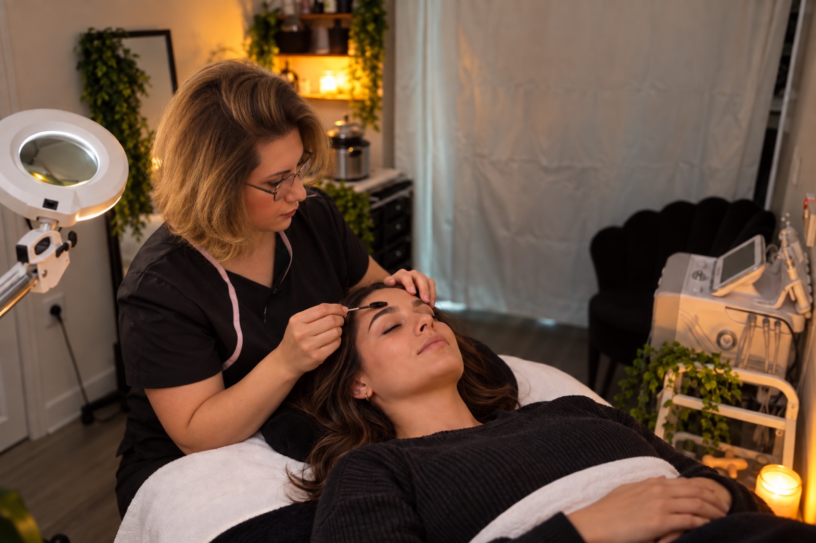 Illustrative eyebrow treatment scene in the treatment room